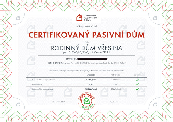 Certifikát Vřesina
