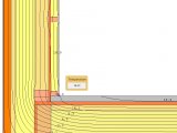 Obvodová stěna u základu, řešení s provětrávanou dutinou, podlaha z I-nosníků a bodovou podpěrou
